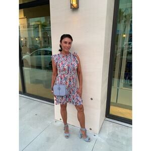 VERONICA BEARD Multicolor Watercolor Floral Print Smocked Ruffle Trim Midi Dress